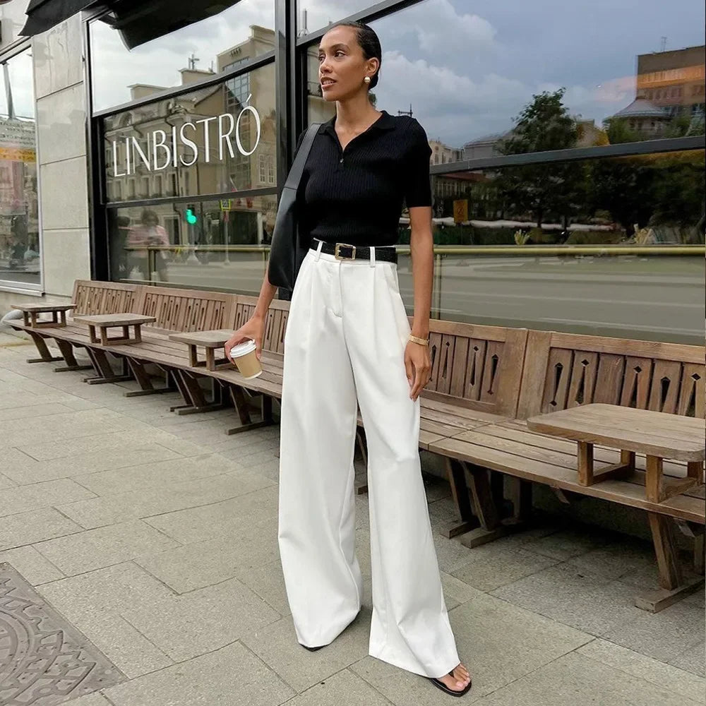 Pantalones blancos de mujer estilo lujo ligero