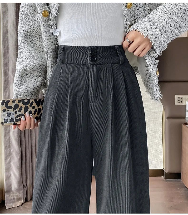 Pantalones anchos de terciopelo marrón casuales VigoAnne 2025