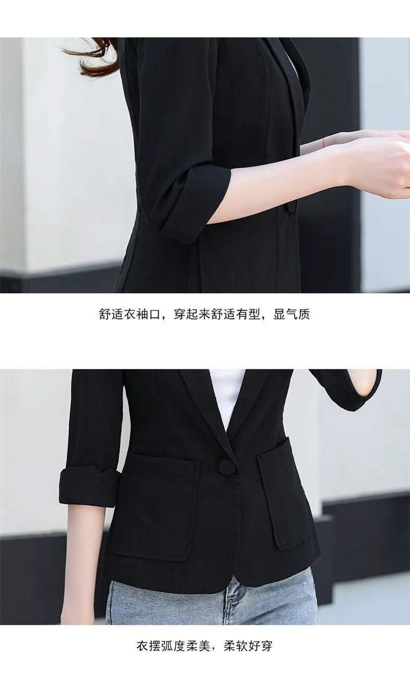 Blazer pequeño de algodón y lino para mujer