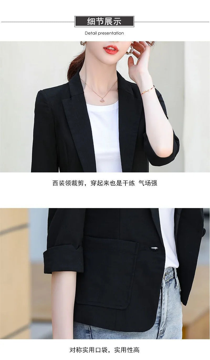 Blazer pequeño de algodón y lino para mujer