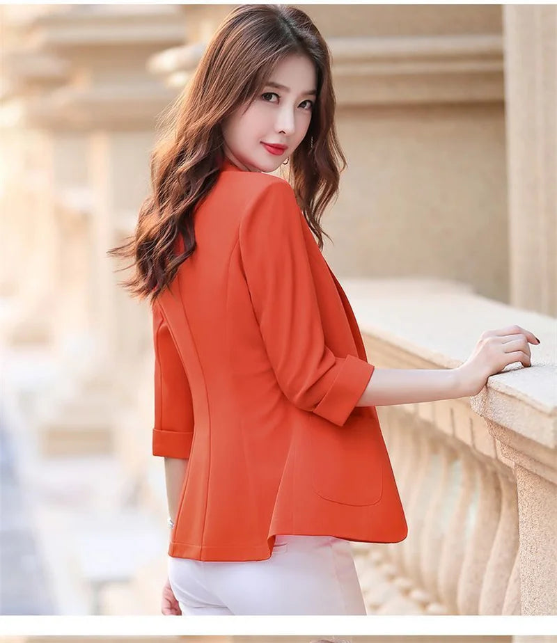 Blazer pequeño de algodón y lino para mujer