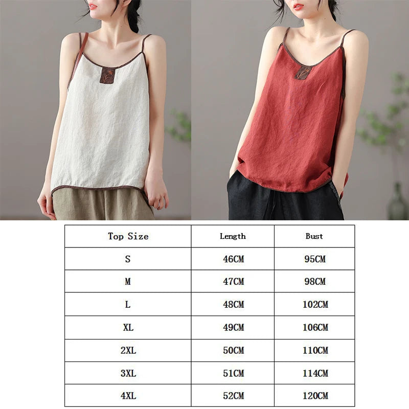 blusa de lino y algodón para mujer, estilo vintage Harajuku, elegantes, con bordado, sin mangas, con tirantes