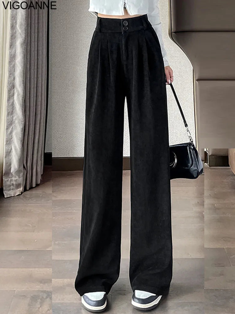 Pantalones anchos de terciopelo marrón casuales VigoAnne 2025