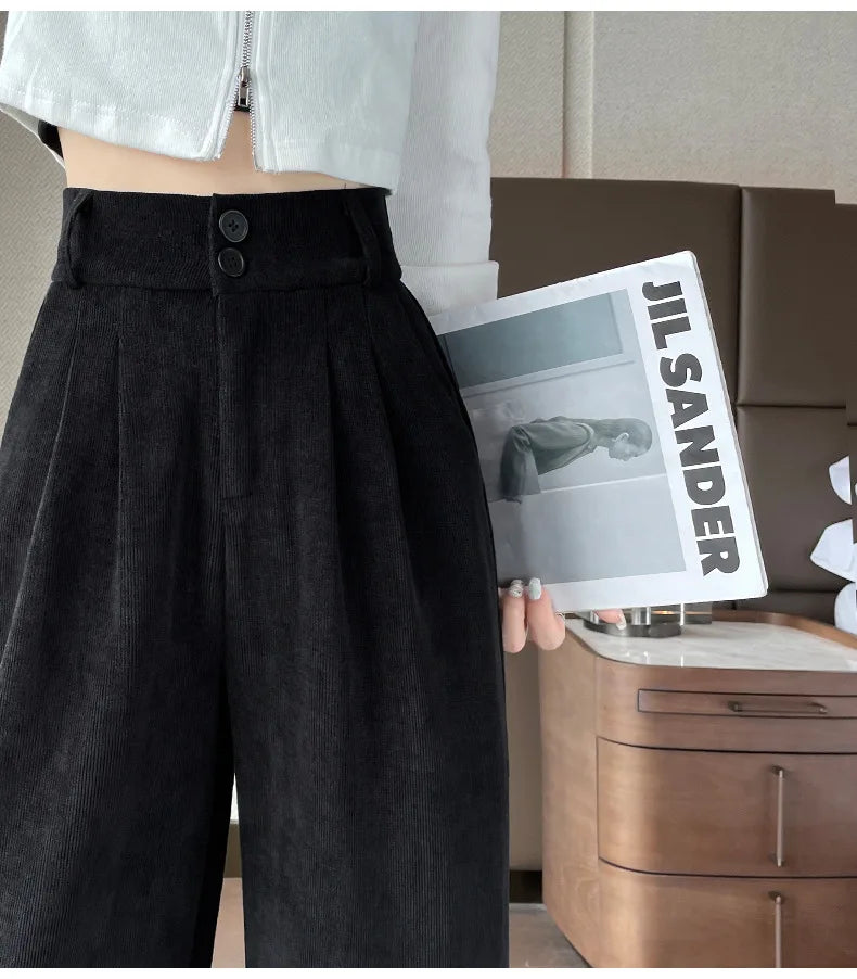 Pantalones anchos de terciopelo marrón casuales VigoAnne 2025