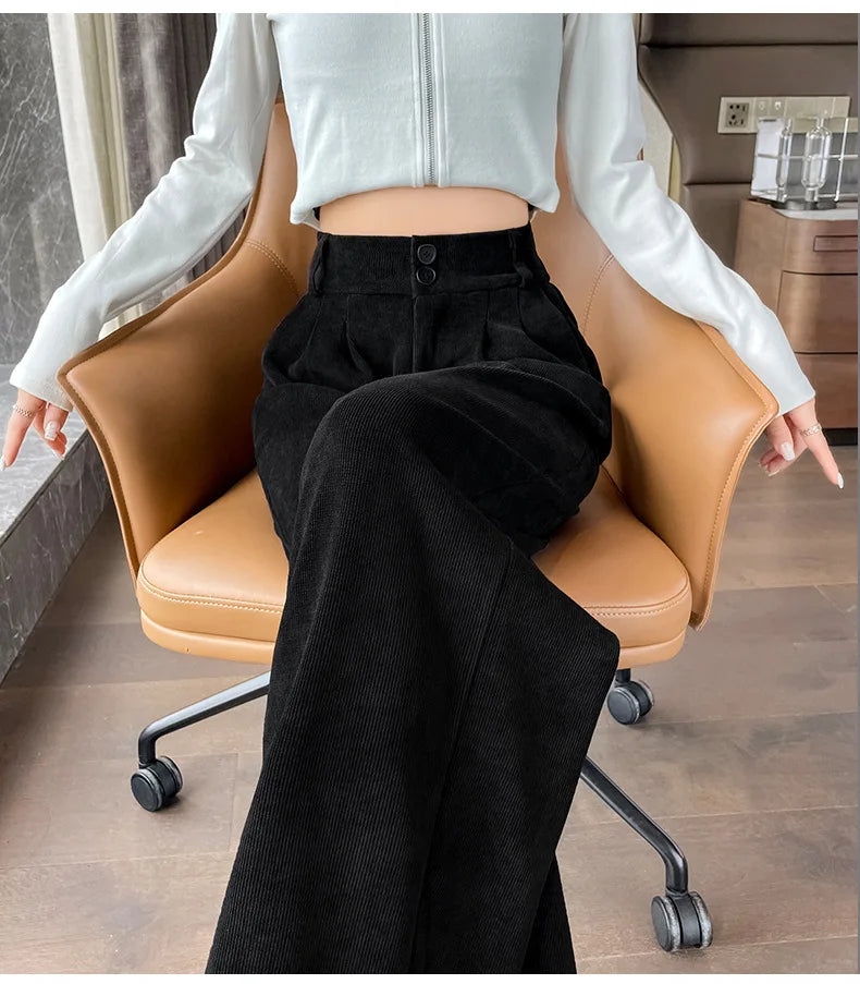 Pantalones anchos de terciopelo marrón casuales VigoAnne 2025