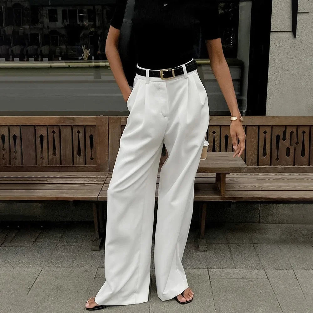 Pantalones blancos de mujer estilo lujo ligero