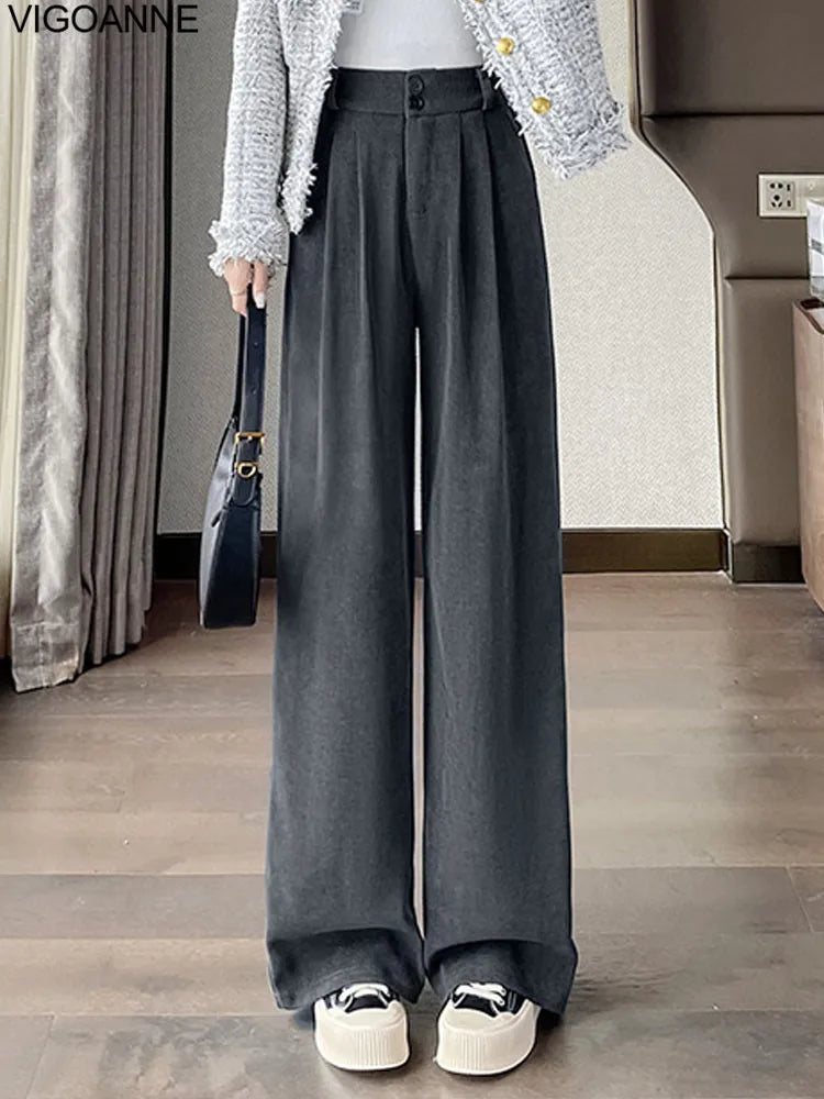 Pantalones anchos de terciopelo marrón casuales VigoAnne 2025