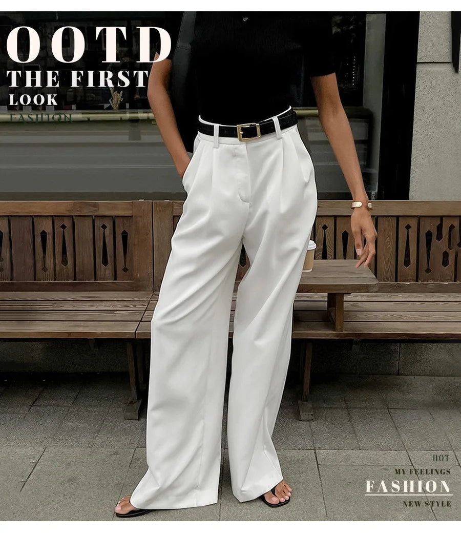 Pantalones blancos de mujer estilo lujo ligero