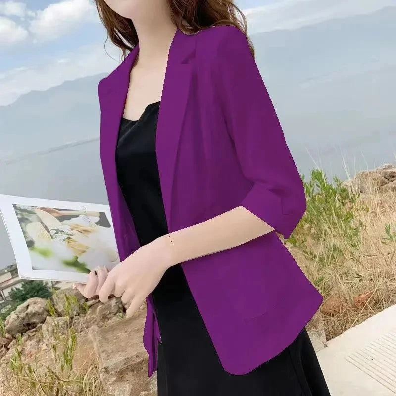 Blazer pequeño de algodón y lino para mujer
