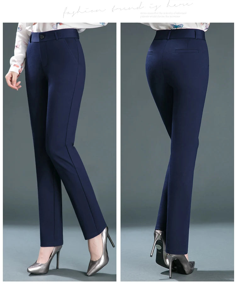 Pantalones rectos finos de cintura alta con elástico