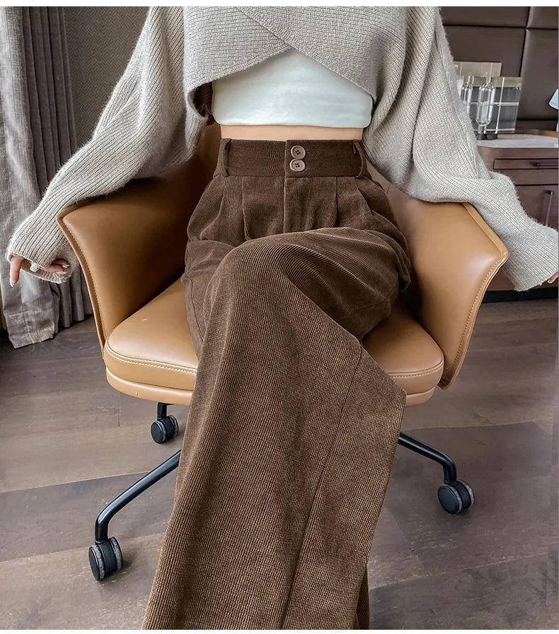 Pantalones anchos de terciopelo marrón casuales VigoAnne 2025