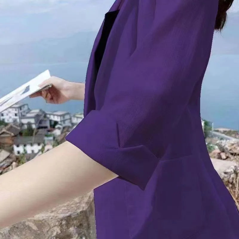 Blazer pequeño de algodón y lino para mujer