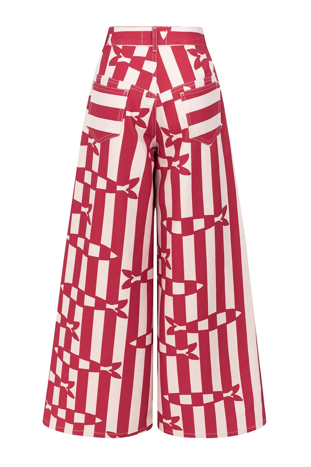 Pantalones de Pierna Ancha a Rayas con Estampado de Peces