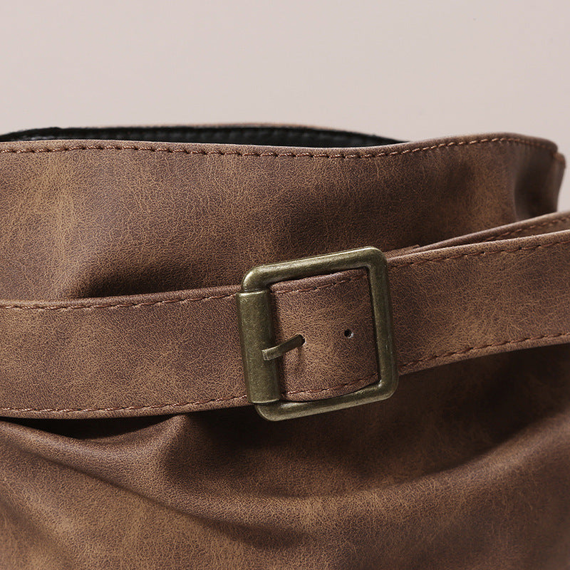 Sloane Luxe Slouch Boots – Buckle-Accented Mid-Calf Flat Boots