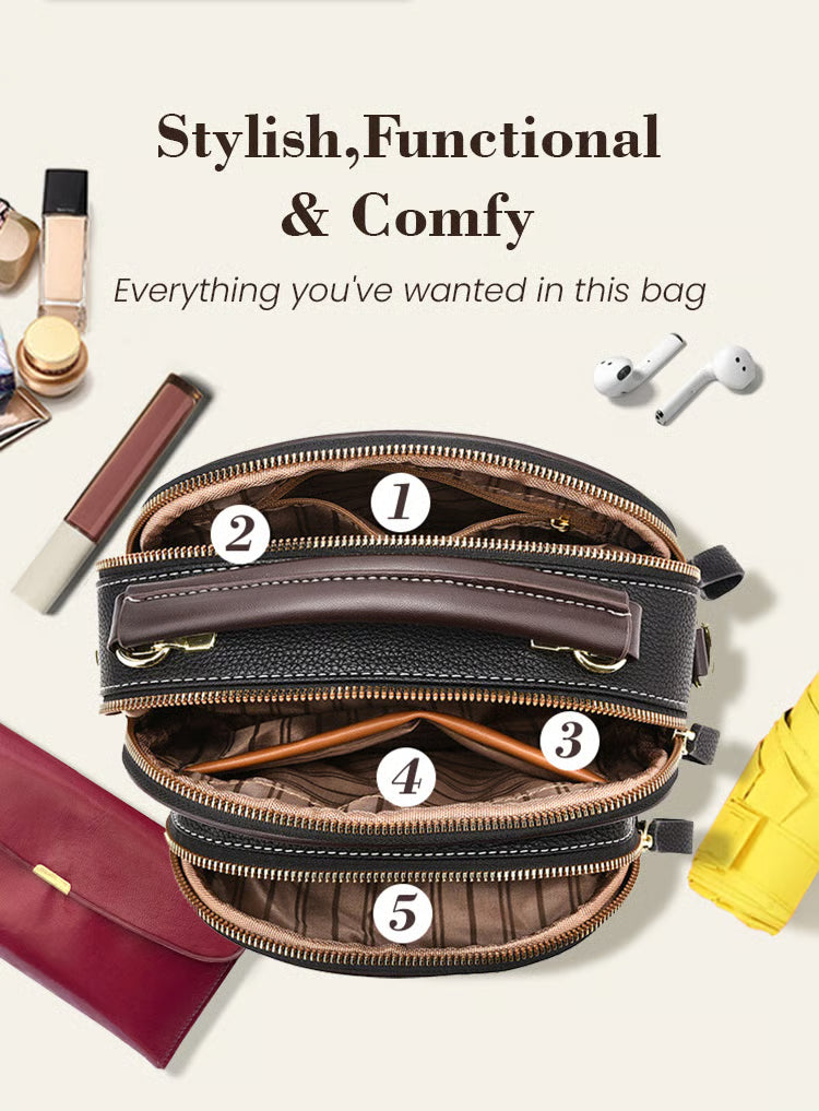 Classic Multifunctional Compartments Adjustable Wide Shoulder Strap Leather Crossbody Bag