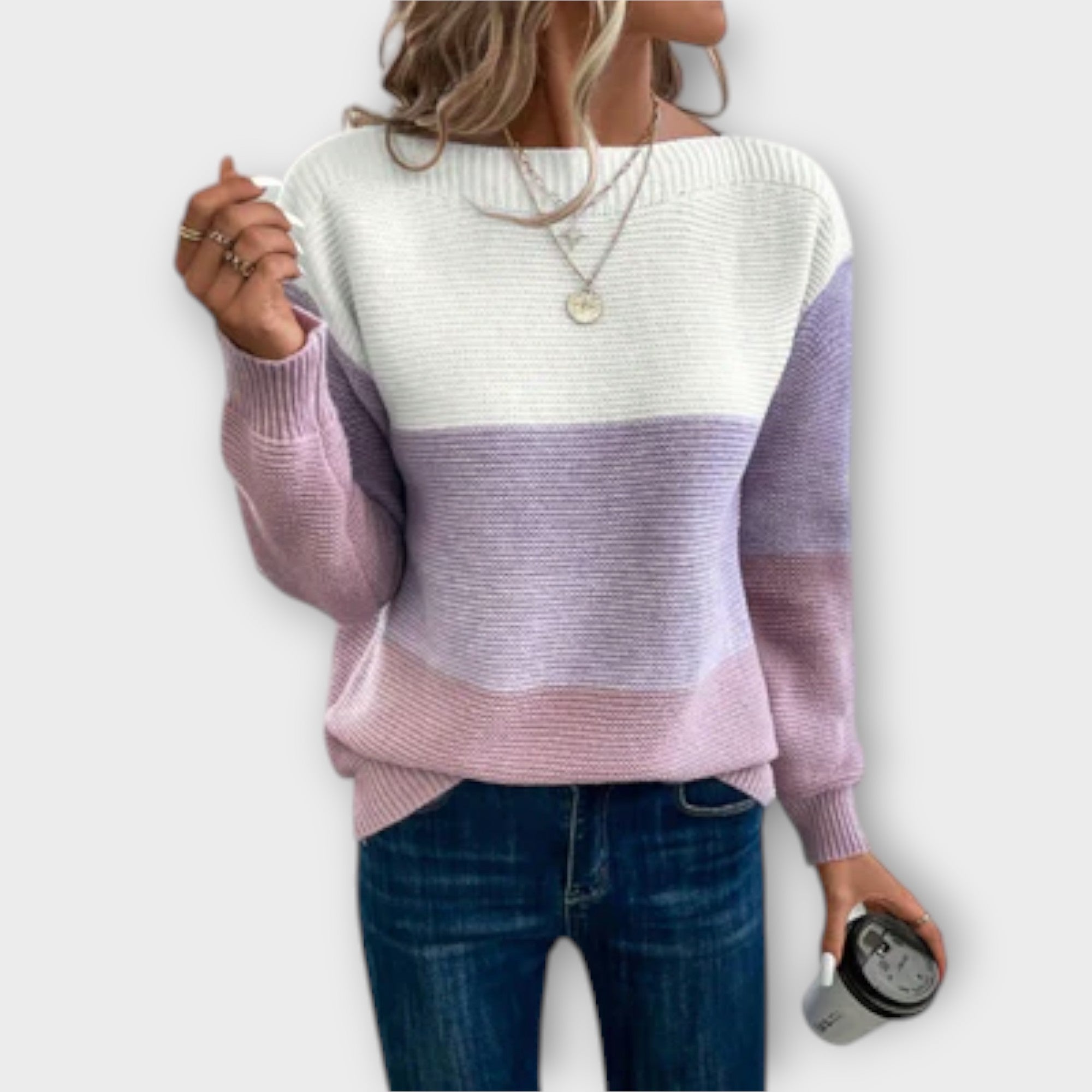 Clara – Elegant sweater with patchwork in three colors