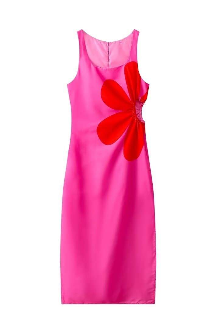 Ophelia Floral Cut-Out Midi Dress – Bold Summer Elegance