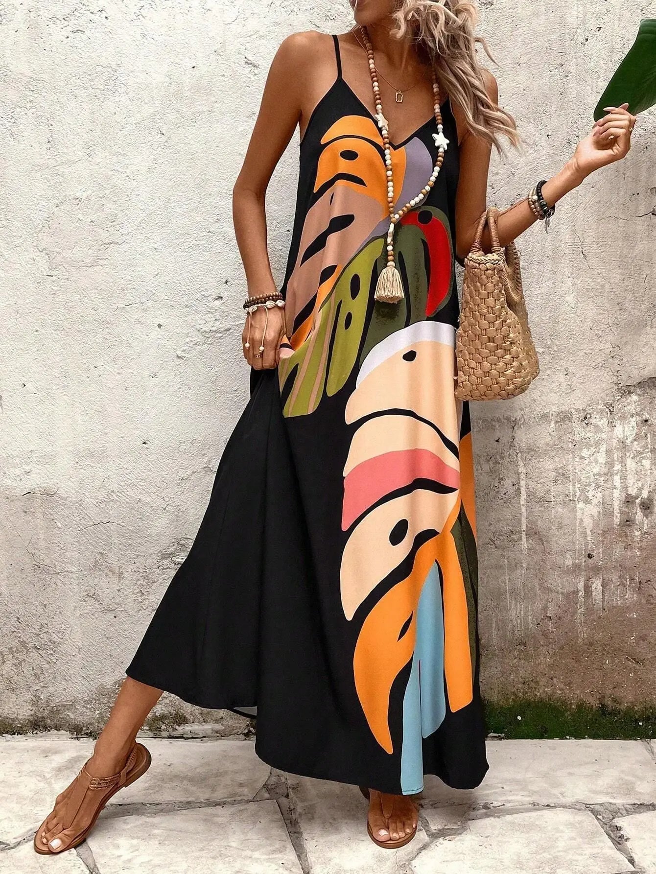 Strap Beach Boho Long Dress – Vibrant Tropical Style for Summer