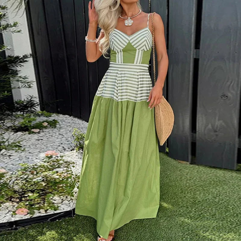 Luna Patchwork Maxi Dress – Backless Summer Elegance