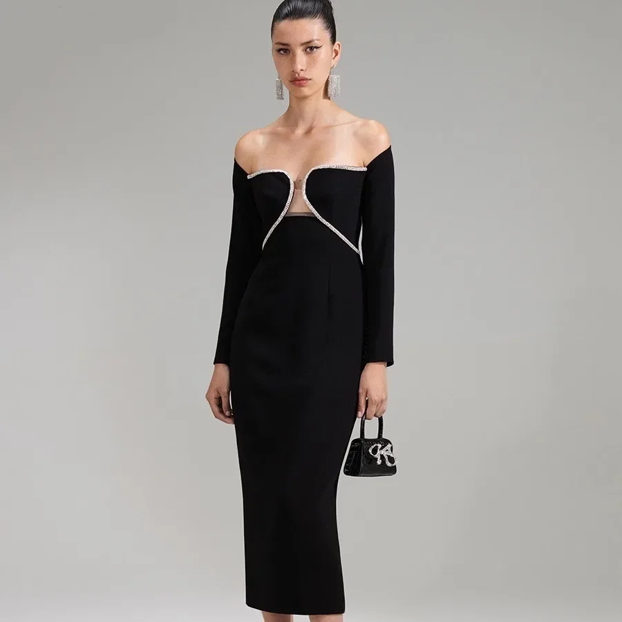 Izara Off Shoulder Rhinestone Midi Dress