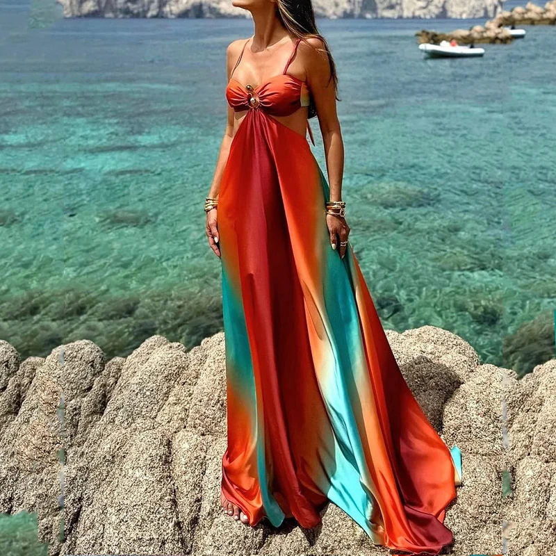 Saylor - Gradient Backless Sleeveless Sling Maxi Dress