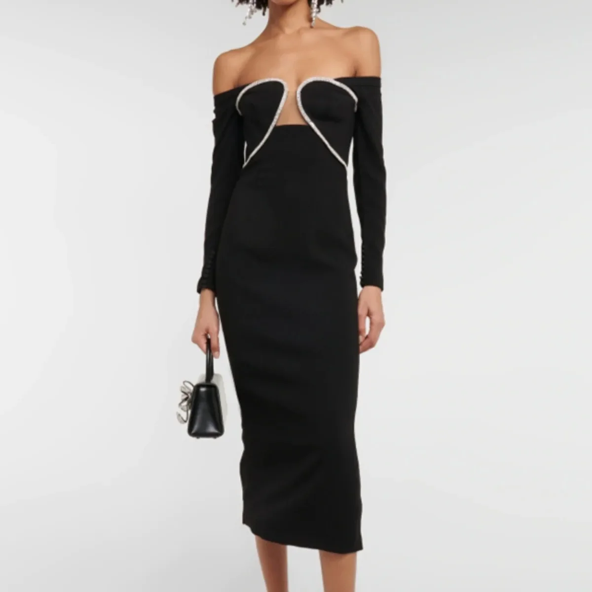 Izara Off Shoulder Rhinestone Midi Dress