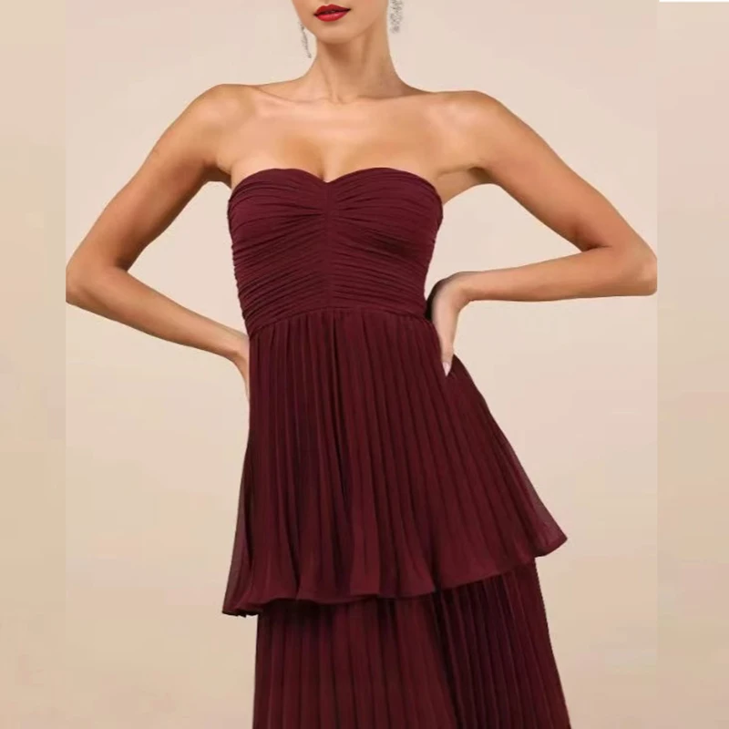 Plum Purple Strapless Tiered Maxi Dress