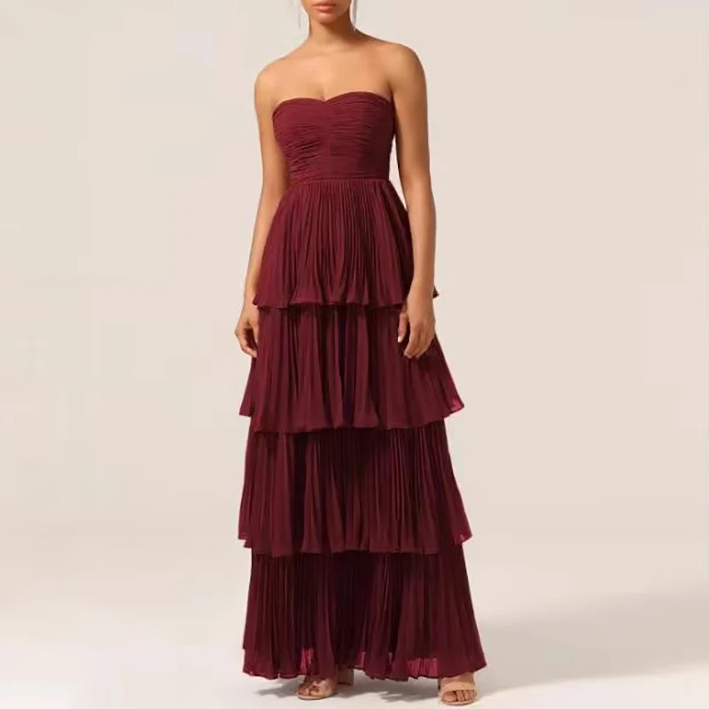 Plum Purple Strapless Tiered Maxi Dress