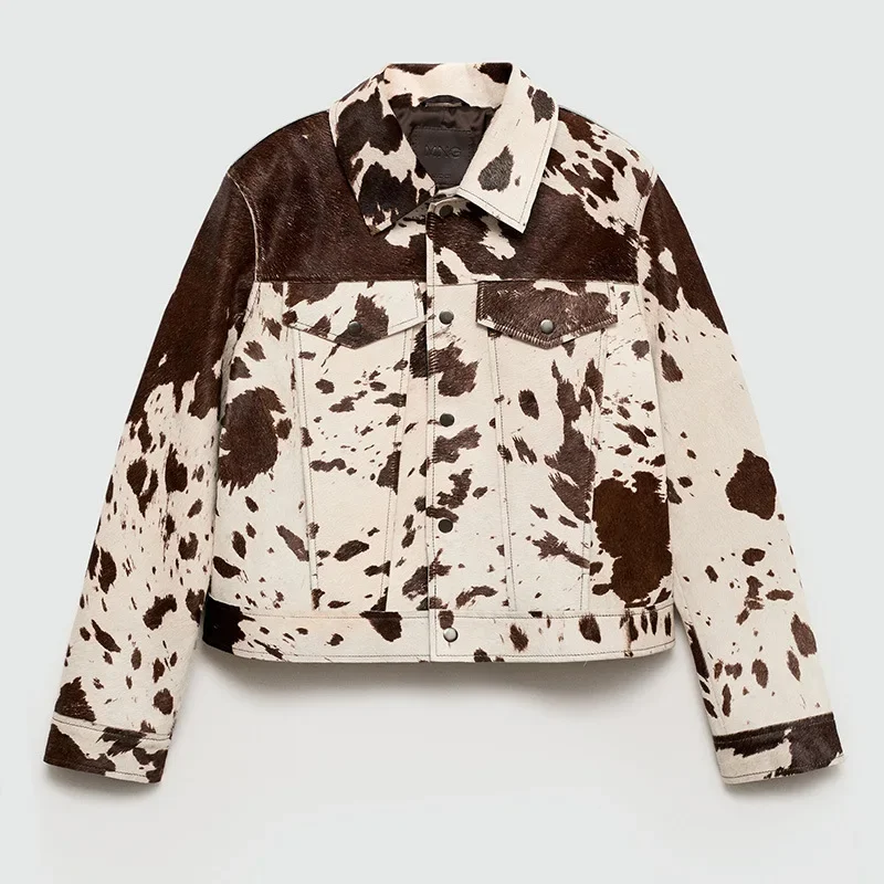 Cow Print Faux Fur Shirt-Style Jacket