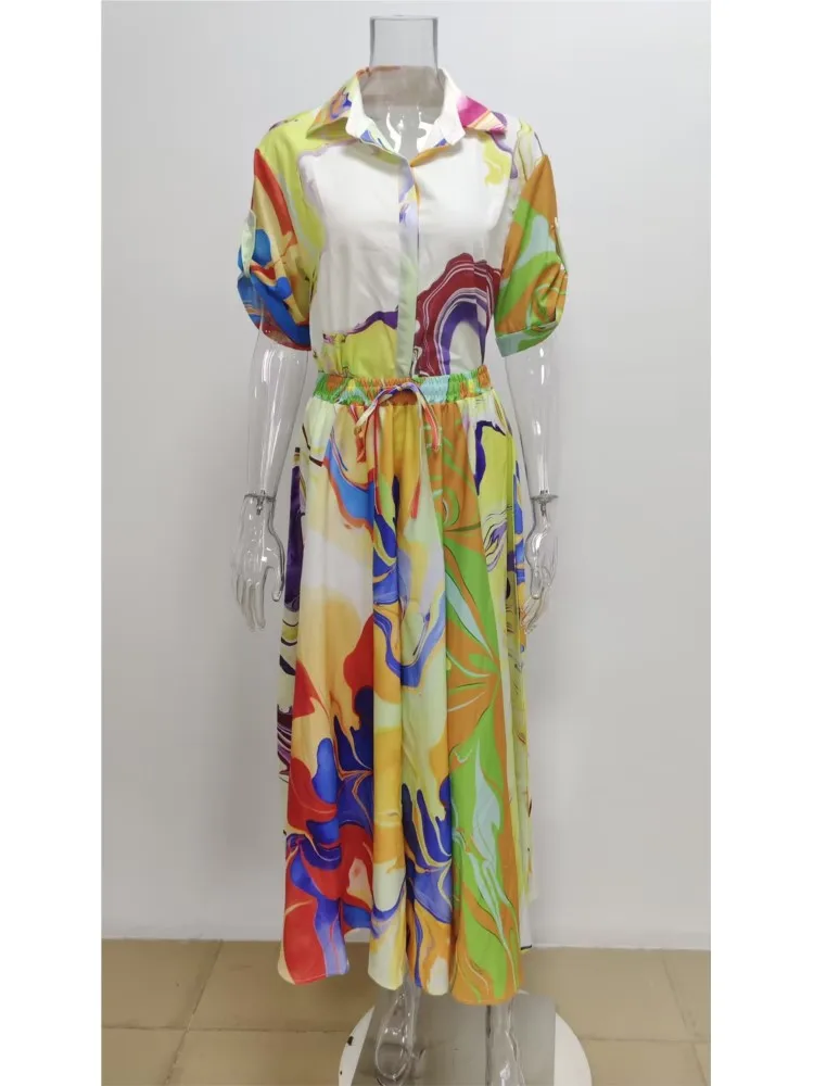 Anna Printed Satin Blouse Set