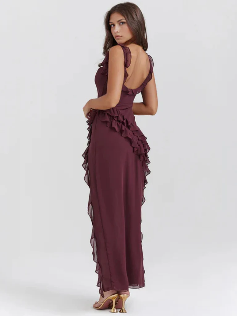 Amber Ruffle High-Slit Maxi Dress – Elegant Summer Statement Look