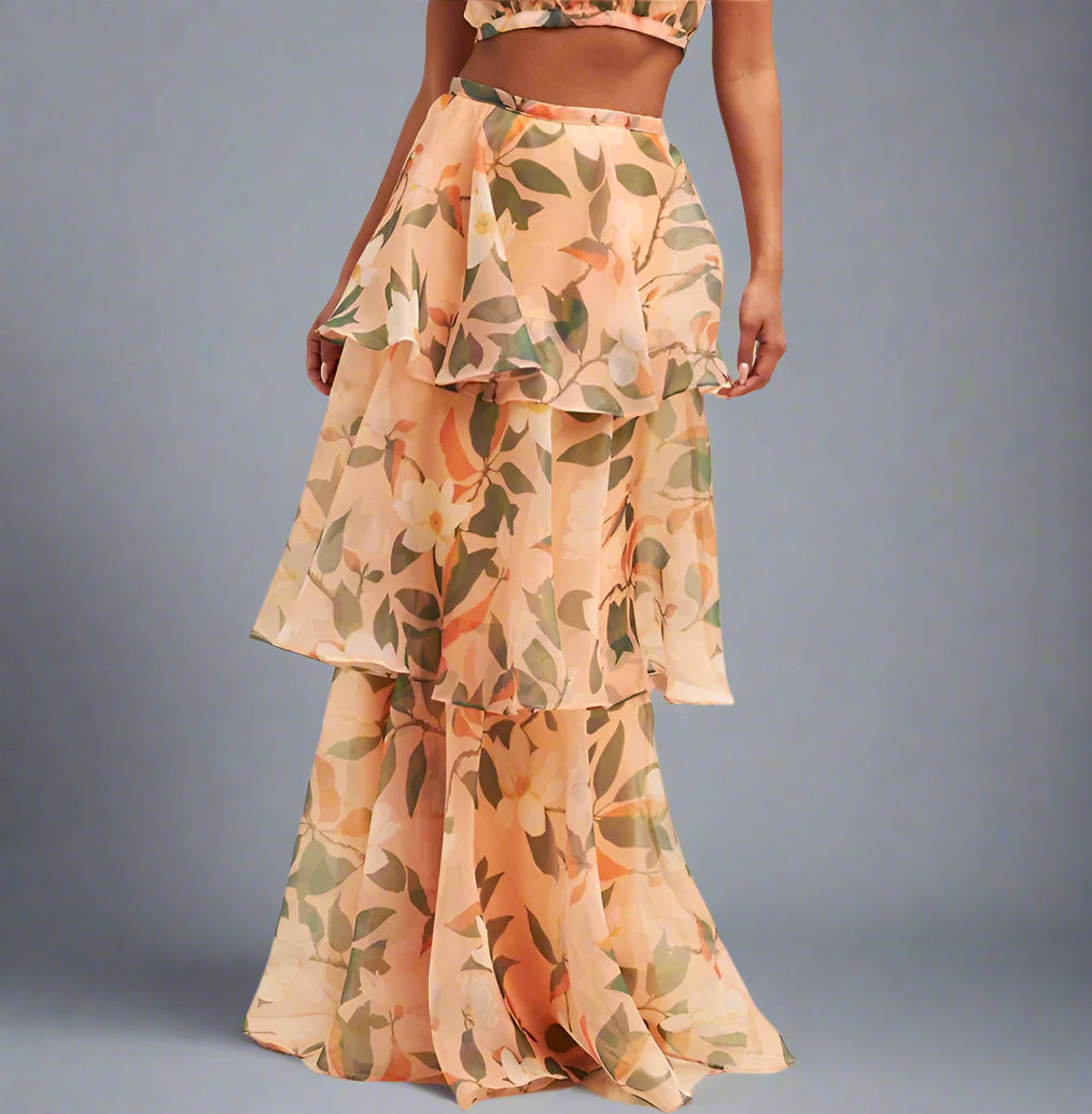 BloomAura Tiered Halter Dress – Elegant Floral Summer Maxi