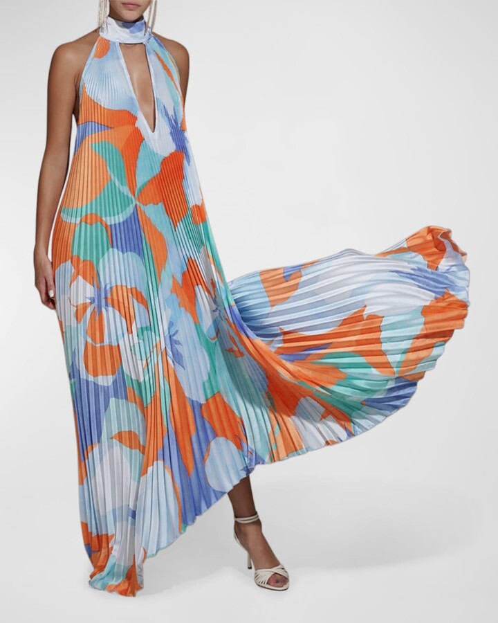 Shalia - Sultry Halter Pleated Maxi Dress