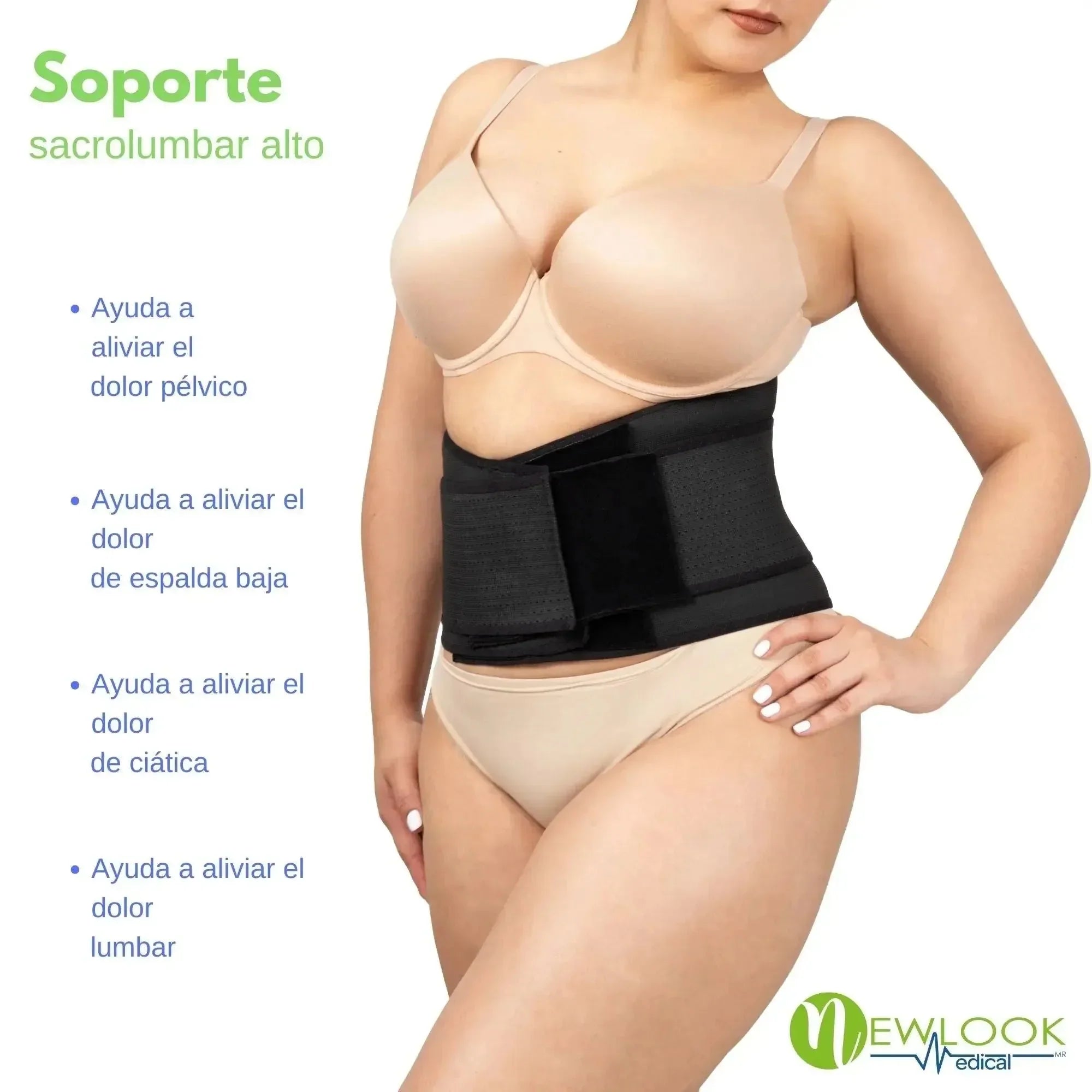 NEWLOOK MEDICAL Soporte Sacro Lumbar Alto - Alta Compresión – Ajustable - 4 Varillas flexibles