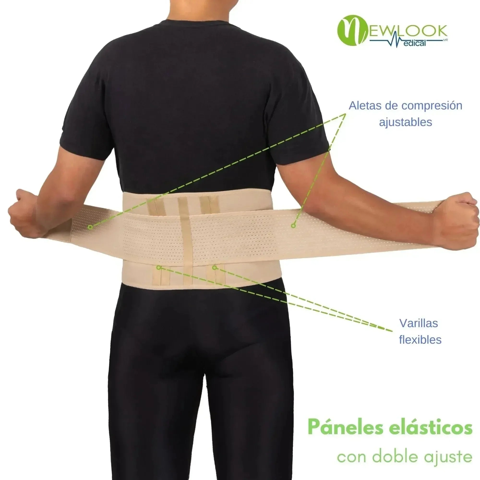 NEWLOOK MEDICAL Soporte Sacro Lumbar Alto - Alta Compresión – Ajustable - 4 Varillas flexibles