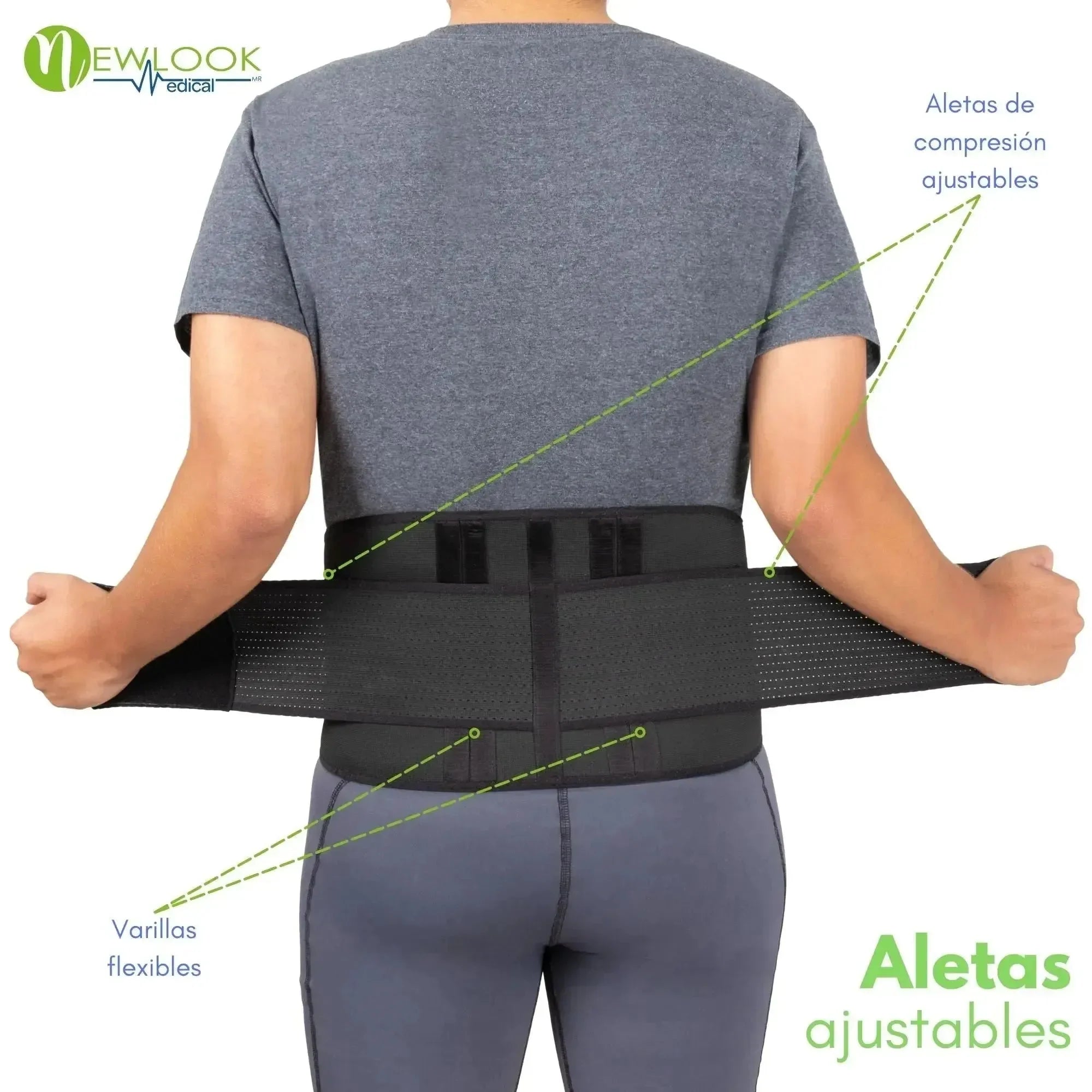 NEWLOOK MEDICAL Soporte Sacro Lumbar Alto - Alta Compresión – Ajustable - 4 Varillas flexibles