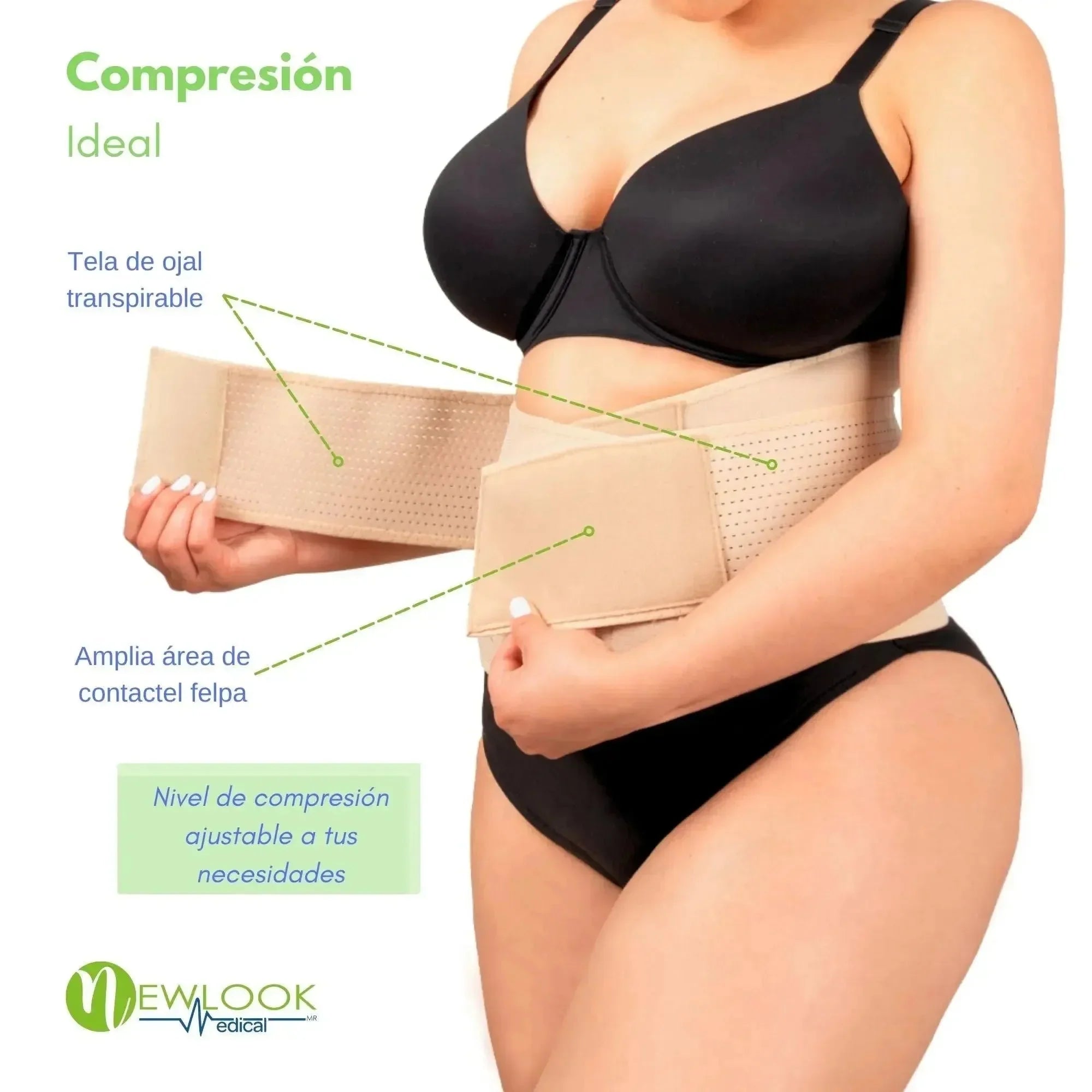 NEWLOOK MEDICAL Soporte Sacro Lumbar Alto - Alta Compresión – Ajustable - 4 Varillas flexibles