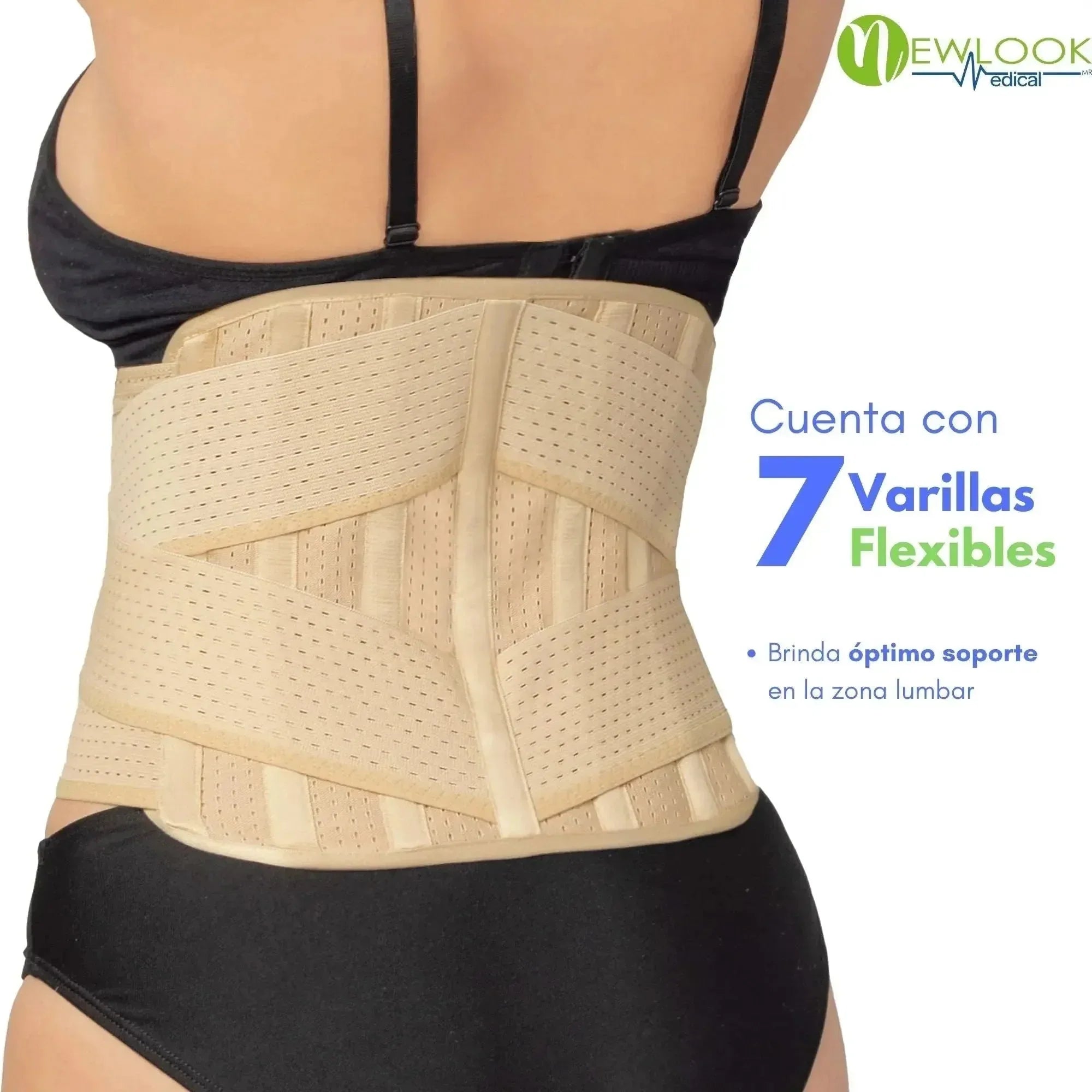 NEWLOOK MEDICAL Soporte Sacro Lumbar con Doble Ajuste - Alta Compresión - 7 Varillas flexibles
