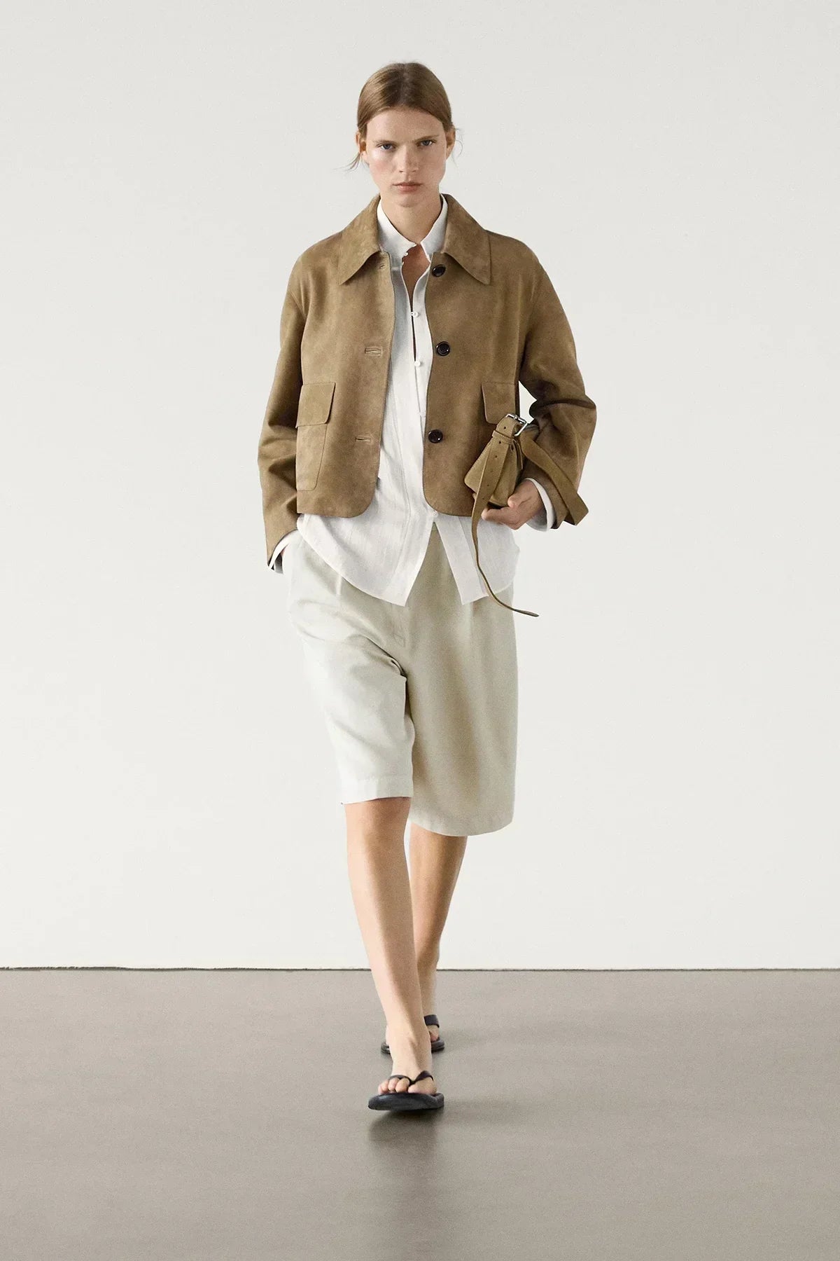 Cracked Suede Leather Jacket with Pocket