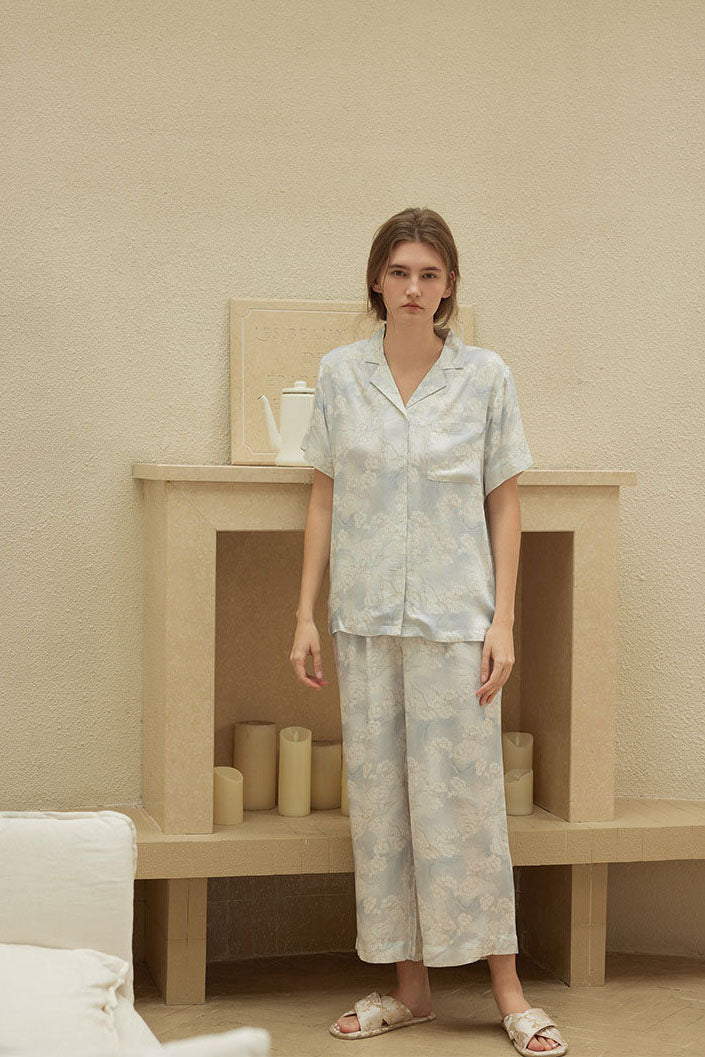 Satin Blossom Floral Print Pajama Set