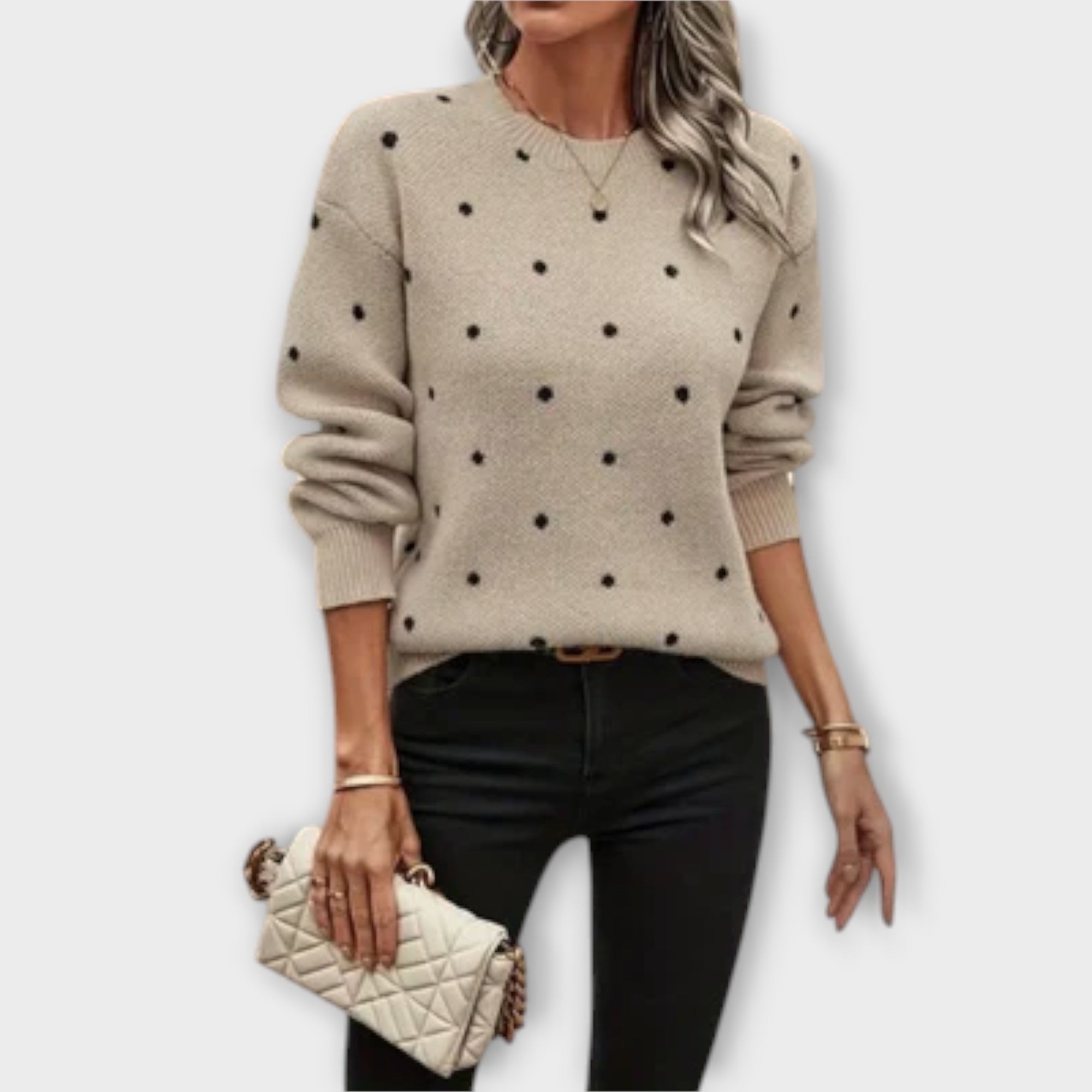 Ava - Comfortable knitted sweater with long sleeves and polka dot pattern
