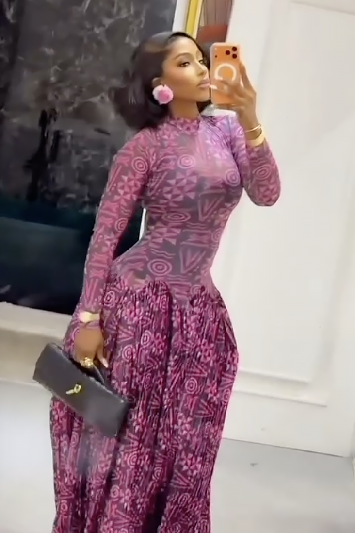 Geometric Print High Neck Maxi Dress