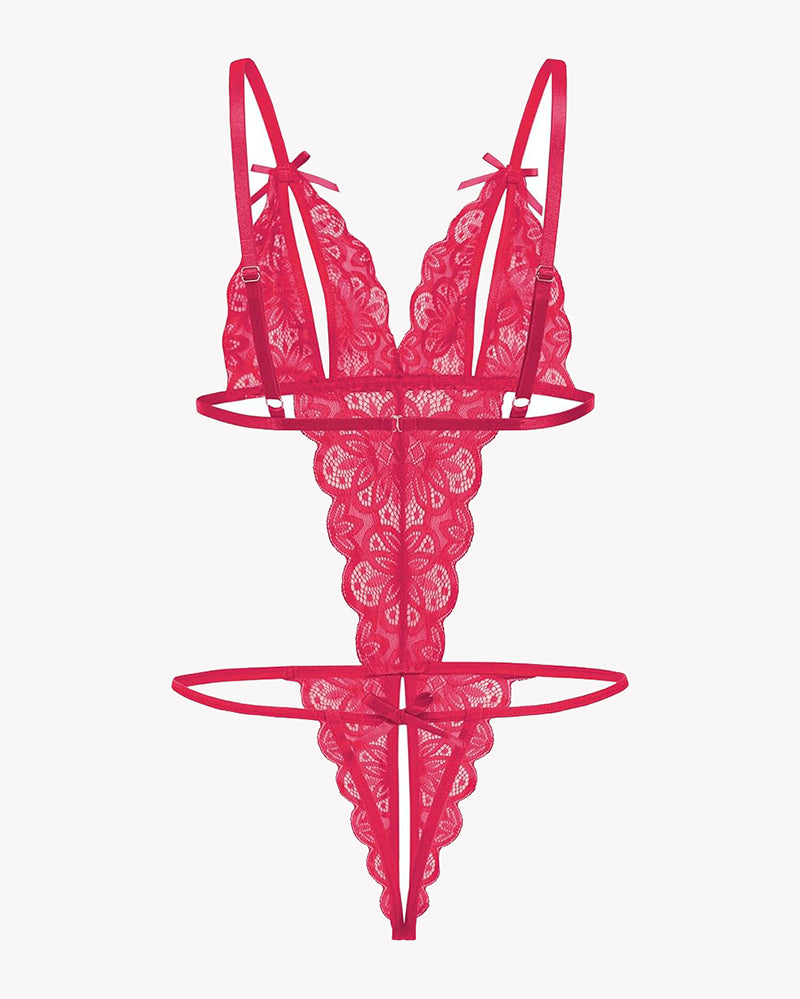 Body de Encaje con Escote Profundo en V – Teddy Sexy