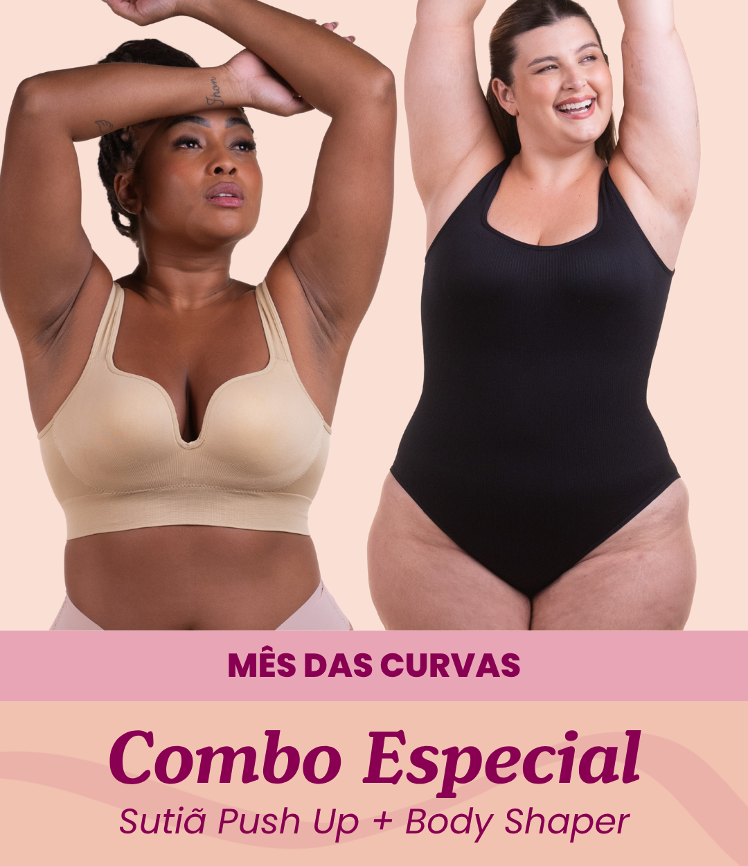 Sutiã Push Up + Body Shaper Canelado - Combo Irresistível