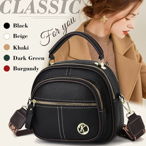 Classic Multifunctional Compartments Adjustable Wide Shoulder Strap Leather Crossbody Bag