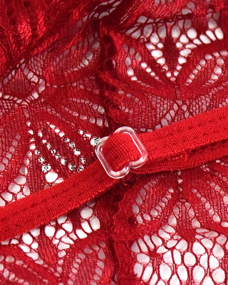 Pijama Enterizo de Encaje Floral Transparente y Sin Espalda – Teddy Romper