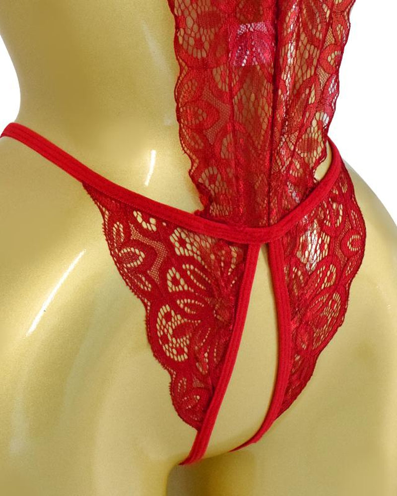 Pijama Enterizo de Encaje Floral Transparente y Sin Espalda – Teddy Romper