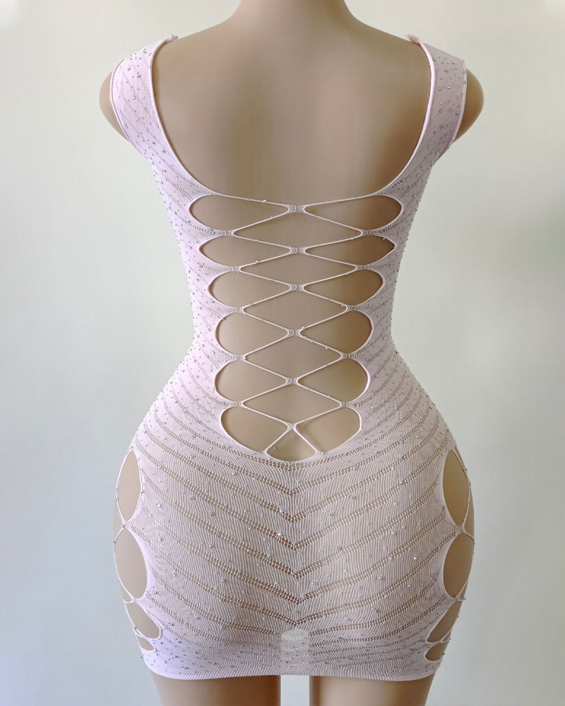 Camisón Sexy Transparente con Diamantes y Aberturas – “Sexy Hot Diamond See-Through Elastic Hollow Nightdress”