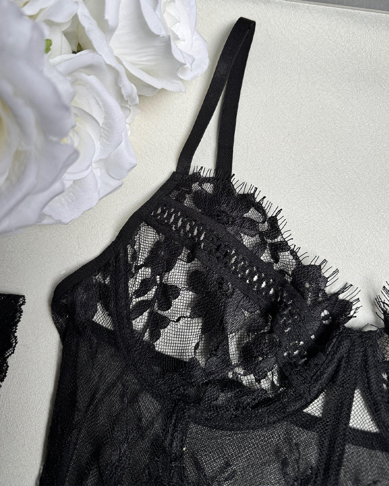 Sexy Lace Stitching Suspender Pajamas Set