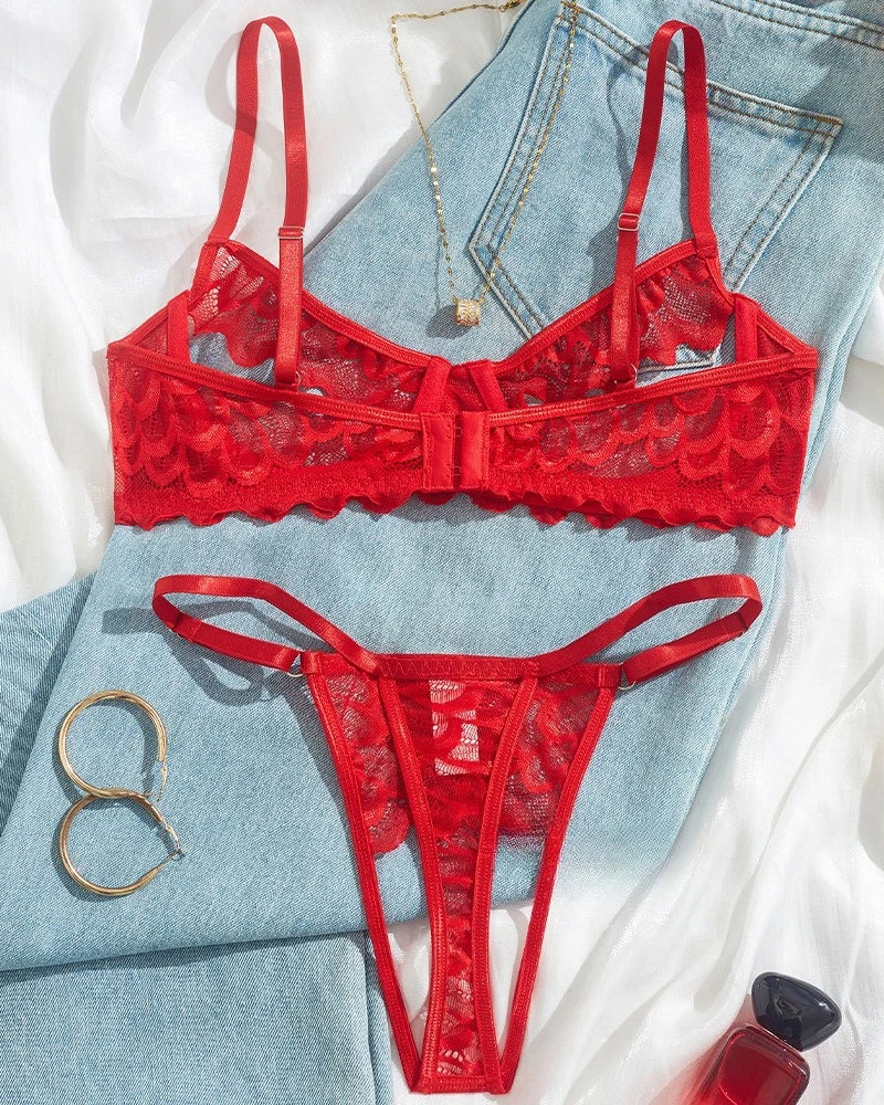 Women's Sexy Lace Mesh Hollow Underwear Set